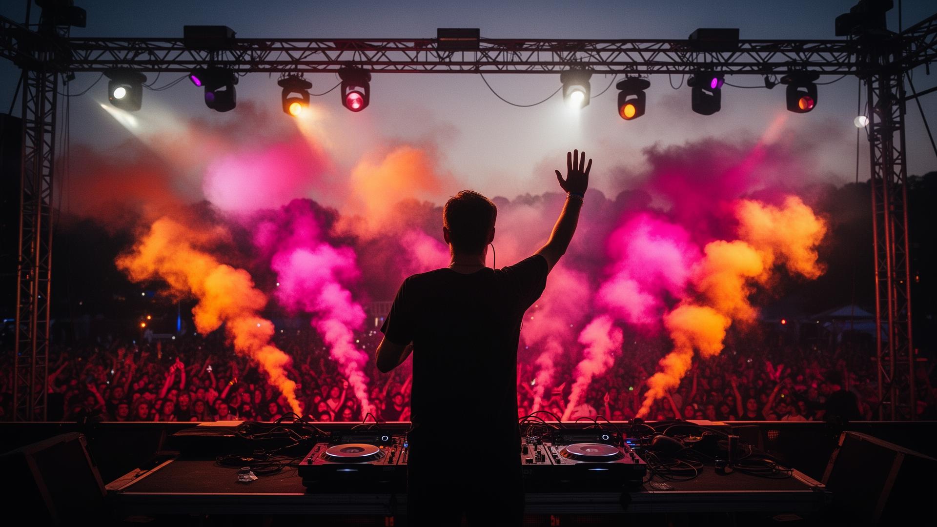 Concertpubliek met podiumverlichting
